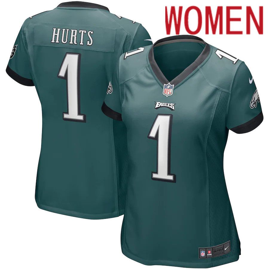 Women Philadelphia Eagles #1 Jalen Hurts Nike Midnight Green Team Game NFL Jersey->women nfl jersey->Women Jersey